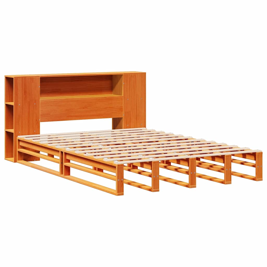 vidaXL Bed met boekenkast zonder matras hout wasbruin 150x200 cm afbeelding
