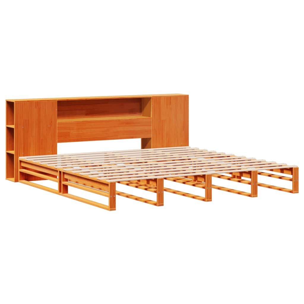vidaXL Bed met boekenkast zonder matras hout wasbruin 180x200 cm afbeelding