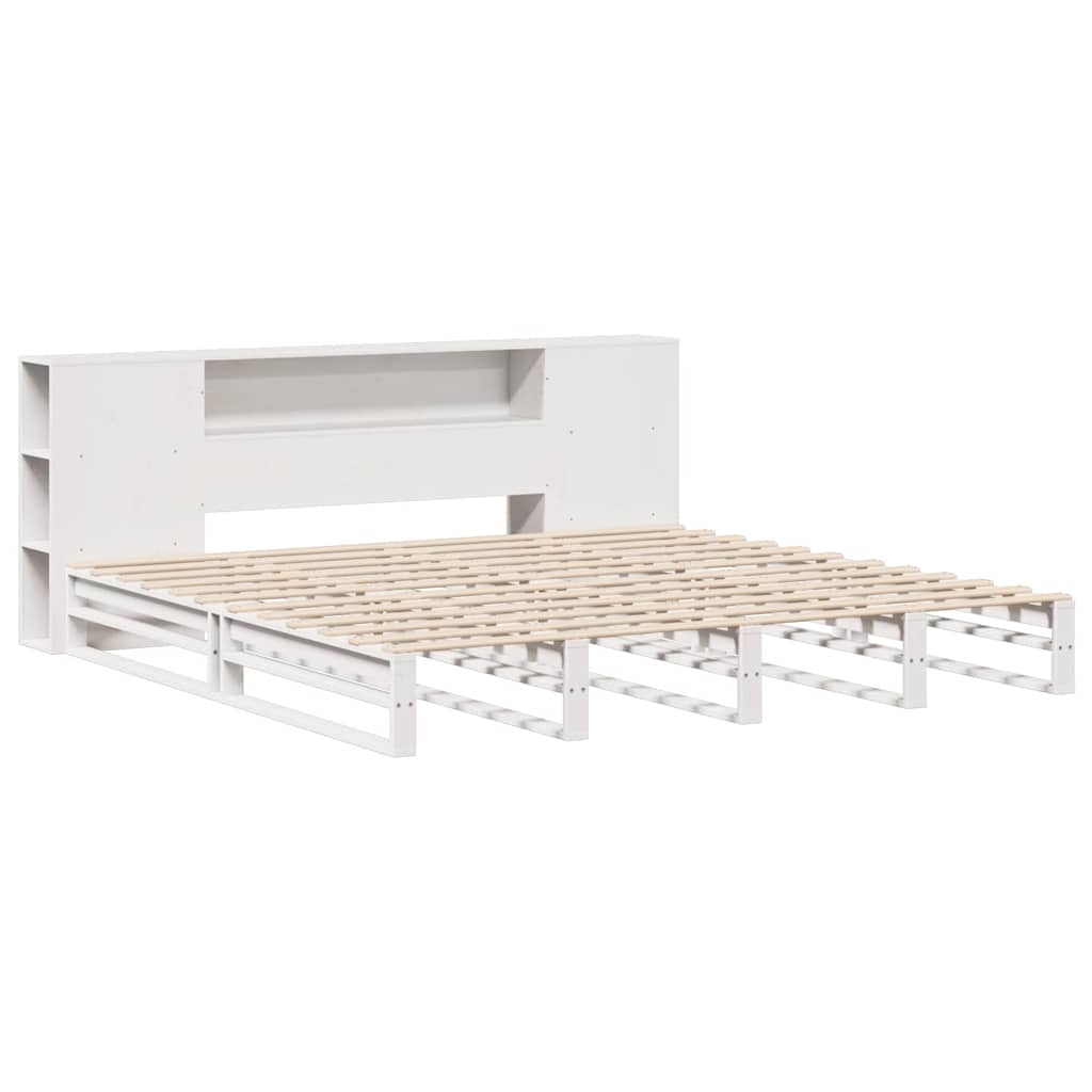 vidaXL Bed met boekenkast zonder matras massief hout wit 200x200 cm afbeelding