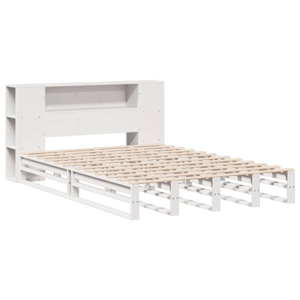 vidaXL Bed met boekenkast zonder matras massief hout wit 120x190 cm afbeelding