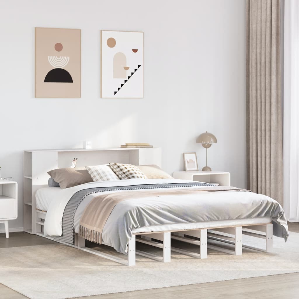 vidaXL Massivholzbett mit Regal ohne Matratze Weiß 120x190 cm