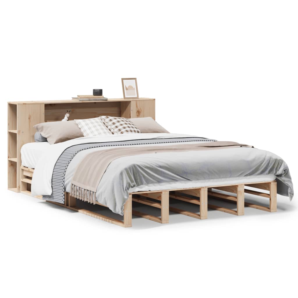 vidaXL Postel s knihovnou bez matrace 135 x 190 cm masivní dřevo
