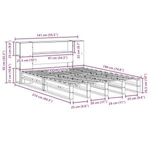Postel s knihovnou bez matrace 135 x 190 cm masivní dřevo - obrázek 12