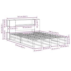 Postel s knihovnou bez matrace bílá 135 x 190 cm masivní dřevo - obrázek 12