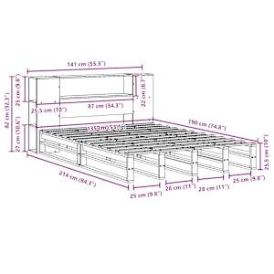 Postel s knihovnou bez matrace hnědá 135 x 190 cm masivní dřevo - obrázek 12