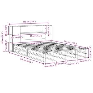 Postel s knihovnou bez matrace hnědá 140 x 190 cm masivní dřevo - obrázek 12
