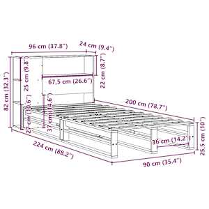 Postel s knihovnou bez matrace bílá 90 x 200 cm masivní dřevo - obrázek 12