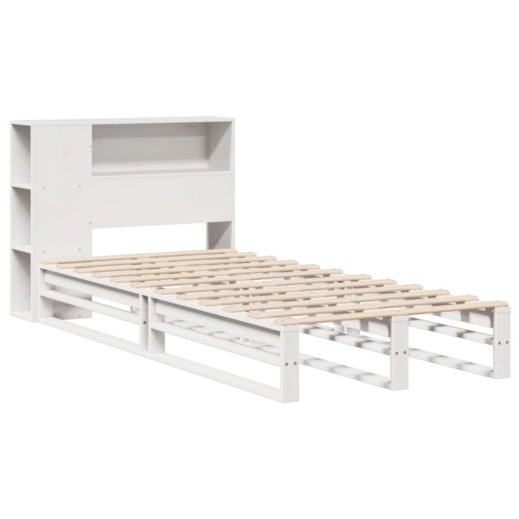 vidaXL Bed met boekenkast zonder matras massief hout wit 100x200 cm afbeelding