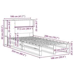 Postel s knihovnou bez matrace bílá 100 x 200 cm masivní dřevo - obrázek 12