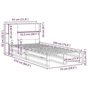 Postel s knihovnou bez matrace bílá 75 x 190 cm masivní dřevo - obrázek 12