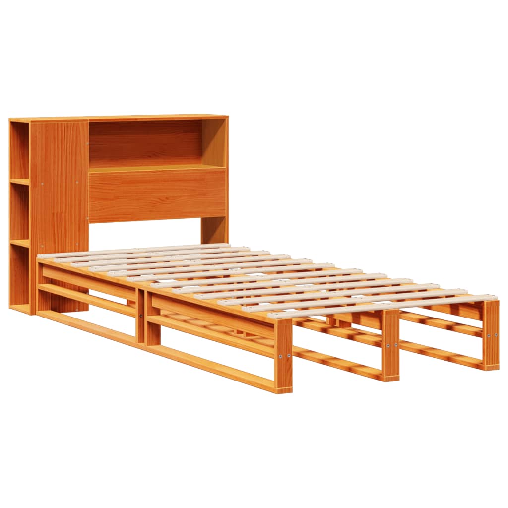 vidaXL Pat cu bibliotecă fără saltea maro ceruit 75x190 cm lemn masiv