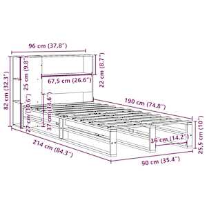 Postel s knihovnou bez matrace bílá 90 x 190 cm masivní dřevo - obrázek 12