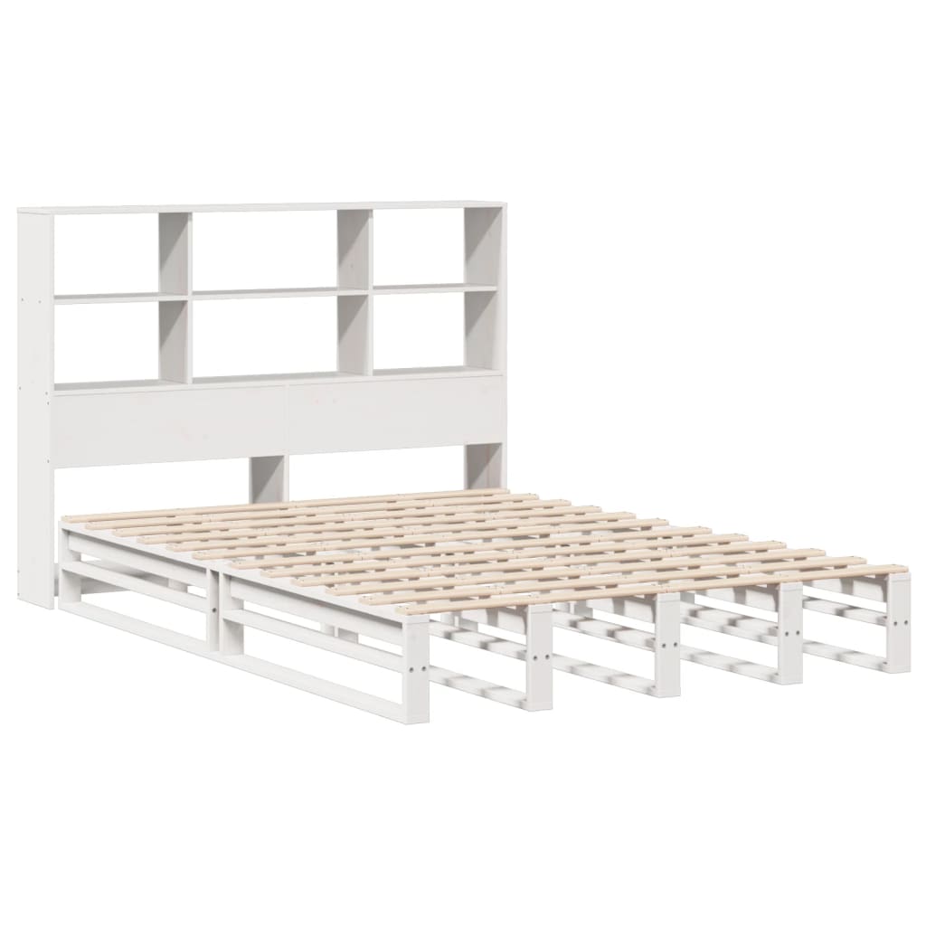vidaXL Bed met boekenkast zonder matras massief hout wit 120x200 cm afbeelding
