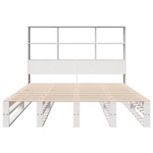 Postel s knihovnou bez matrace bílá 160 x 200 cm masivní dřevo - obrázek 4