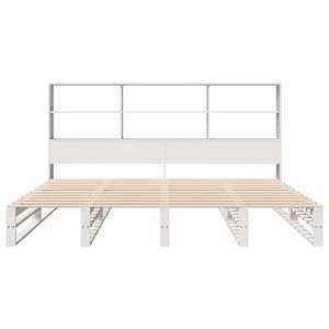Postel s knihovnou bez matrace bílá 180 x 200 cm masivní dřevo - obrázek 4