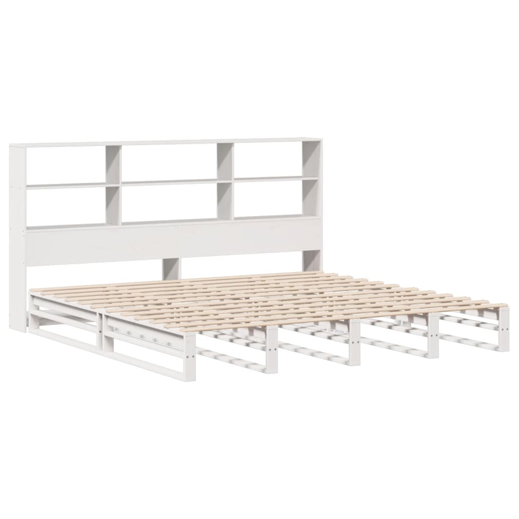 vidaXL Bed met boekenkast zonder matras massief hout wit 200x200 cm afbeelding