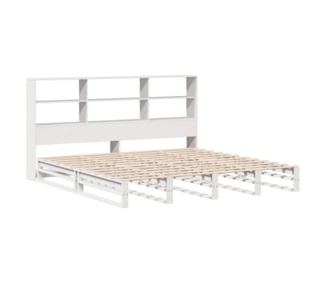 vidaXL Cama com estante sem colch&atilde;o 200x200 cm madeira maci&ccedil;a branco