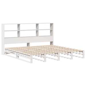 vidaXL Cama com estante sem colch&atilde;o 200x200 cm madeira maci&ccedil;a branco