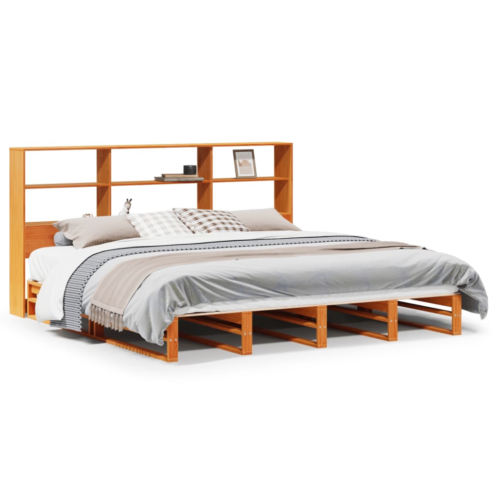 vidaXL Bed met boekenkast zonder matras hout wasbruin 200x200 cm bruin, foto 3