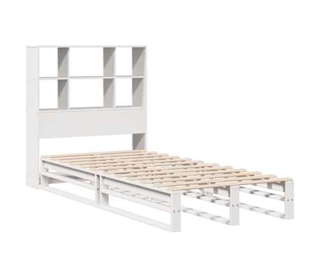 vidaXL Pat cu bibliotecă fără saltea, alb, 90x190 cm, lemn masiv