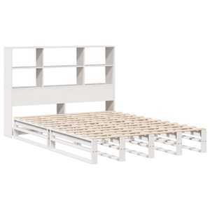 vidaXL Pat cu bibliotecă fără saltea, alb, 135x190 cm, lemn masiv