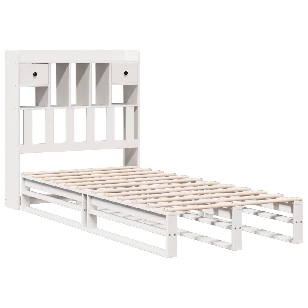 vidaXL Bed met boekenkast zonder matras grenenhout wit 100x200 cm afbeelding
