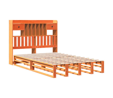 vidaXL Pat cu bibliotecă fără saltea, maro, 120x200 cm, lemn masiv pin