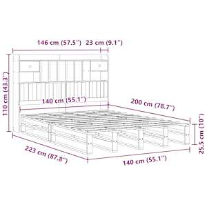 Postel s knihovnou bez matrace bílá 140x200 cm masivní borovice - obrázek 12