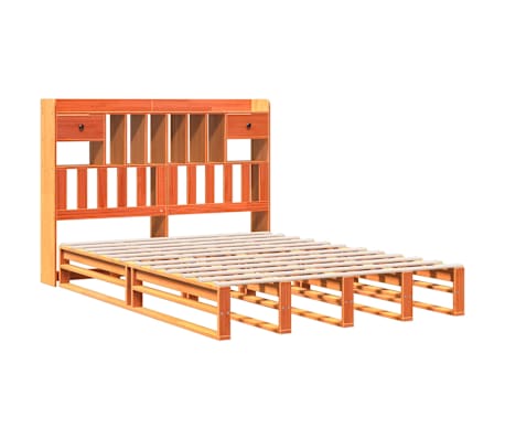 vidaXL Seng med bokhylle uten madrass voksbrun 140x200 cm heltre furu