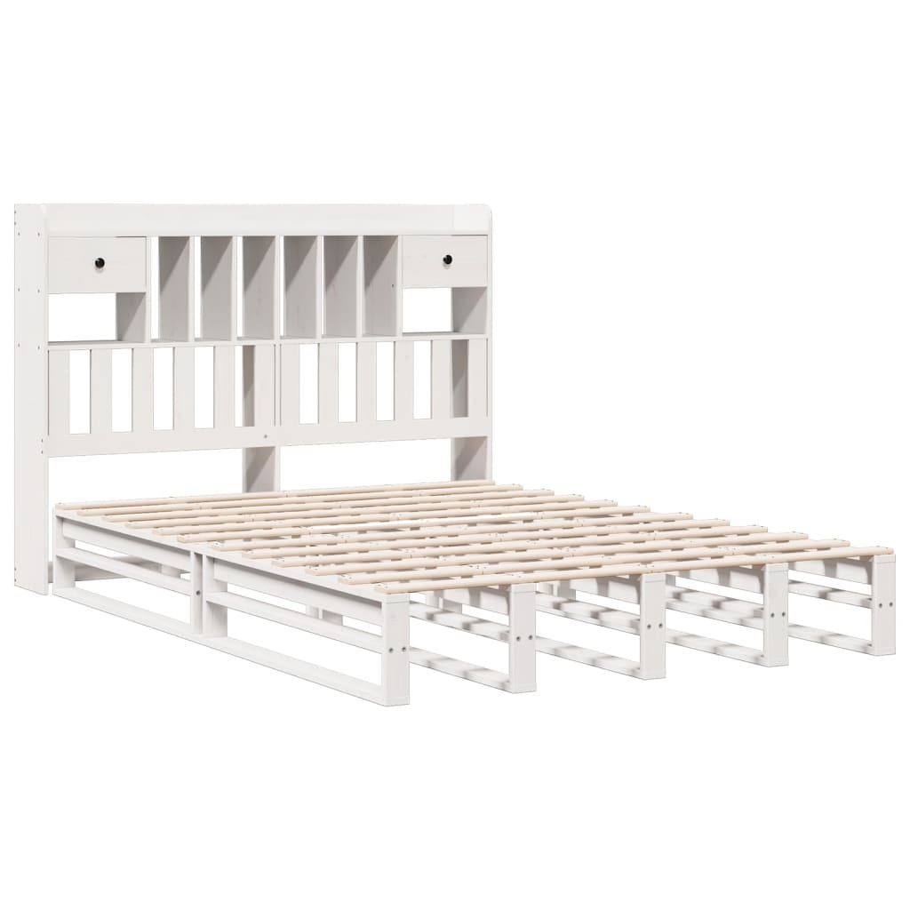 vidaXL Bed met boekenkast zonder matras grenenhout wit 160x200 cm afbeelding