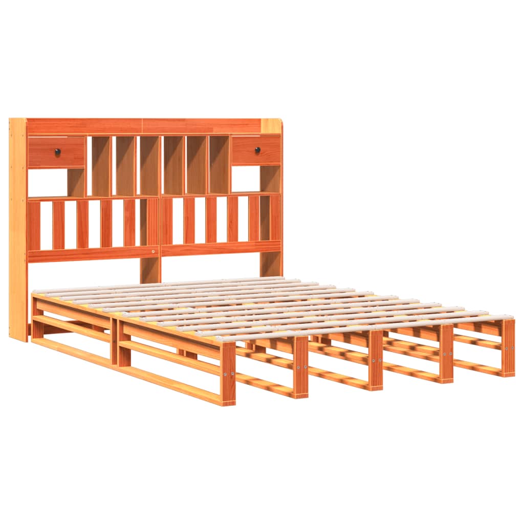 vidaXL Bed met boekenkast zonder matras grenenhout wasbruin 160x200 cm afbeelding