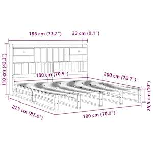Postel s knihovnou bez matrace bílá 180x200 cm masivní borovice - obrázek 12