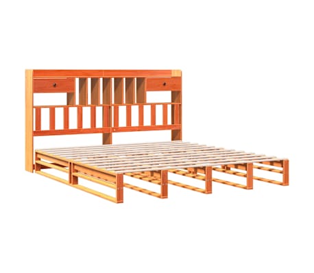 vidaXL Seng med bokhylle uten madrass voksbrun 180x200 cm heltre furu