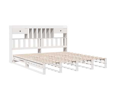 vidaXL Pat cu bibliotecă fără saltea, alb, 200x200 cm, lemn masiv pin