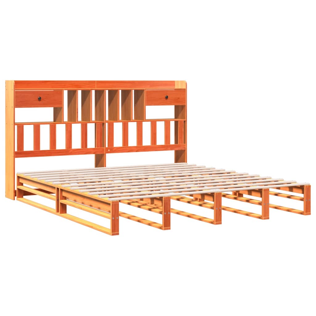 vidaXL Bed met boekenkast zonder matras grenenhout wasbruin 200x200 cm afbeelding
