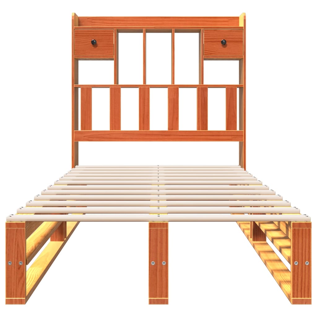 vidaXL Bed met boekenkast zonder matras grenenhout wasbruin 75x190 cm afbeelding