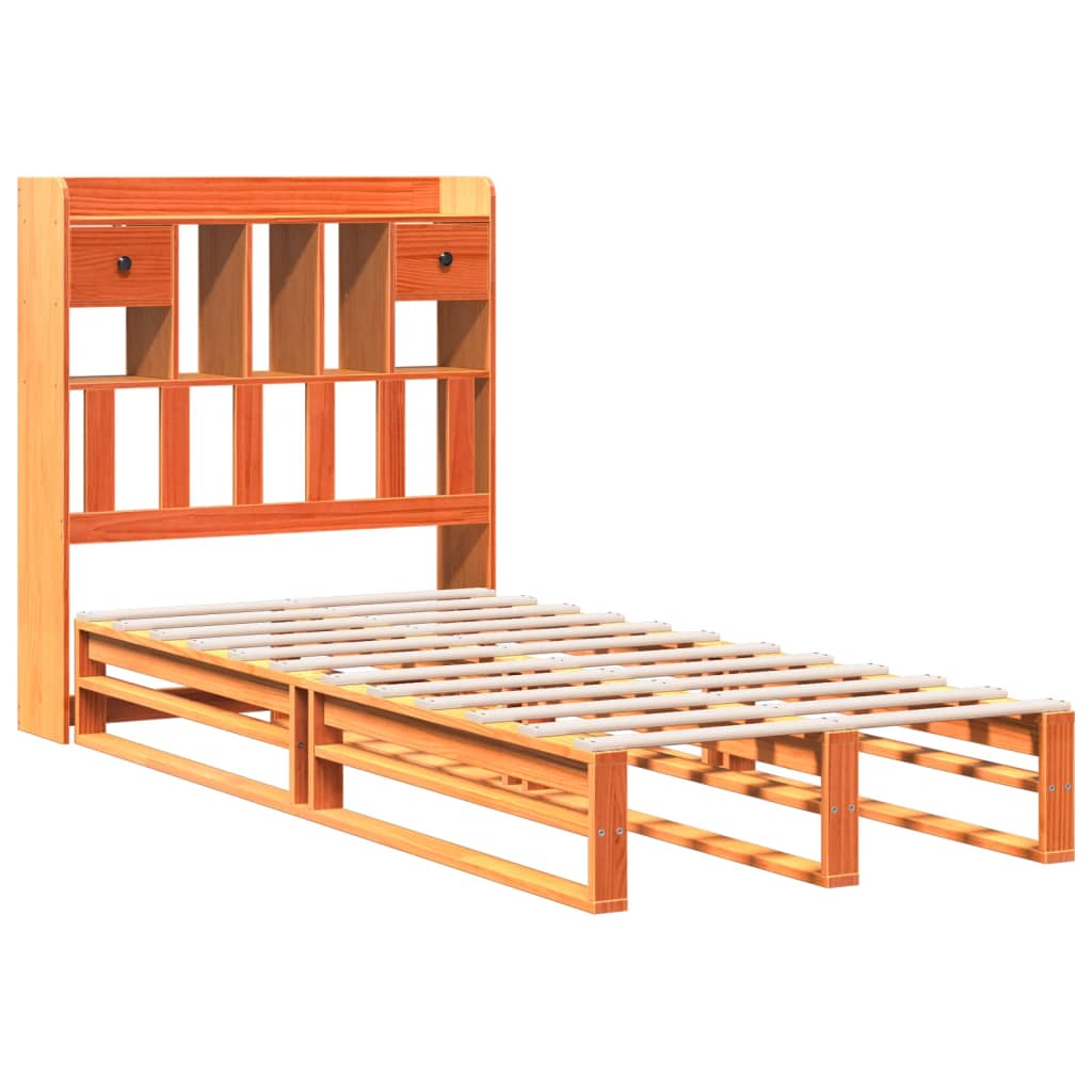 vidaXL Bed met boekenkast zonder matras grenenhout wasbruin 90x190 cm afbeelding