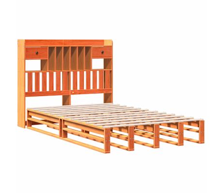 vidaXL Seng med bokhylle uten madrass voksbrun 120x190 cm heltre furu