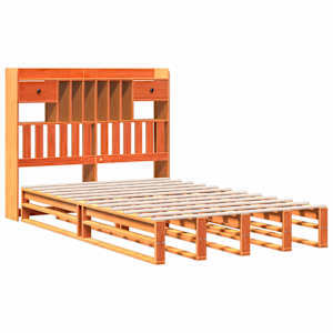 vidaXL Seng med bokhylle uten madrass voksbrun 120x190 cm heltre furu