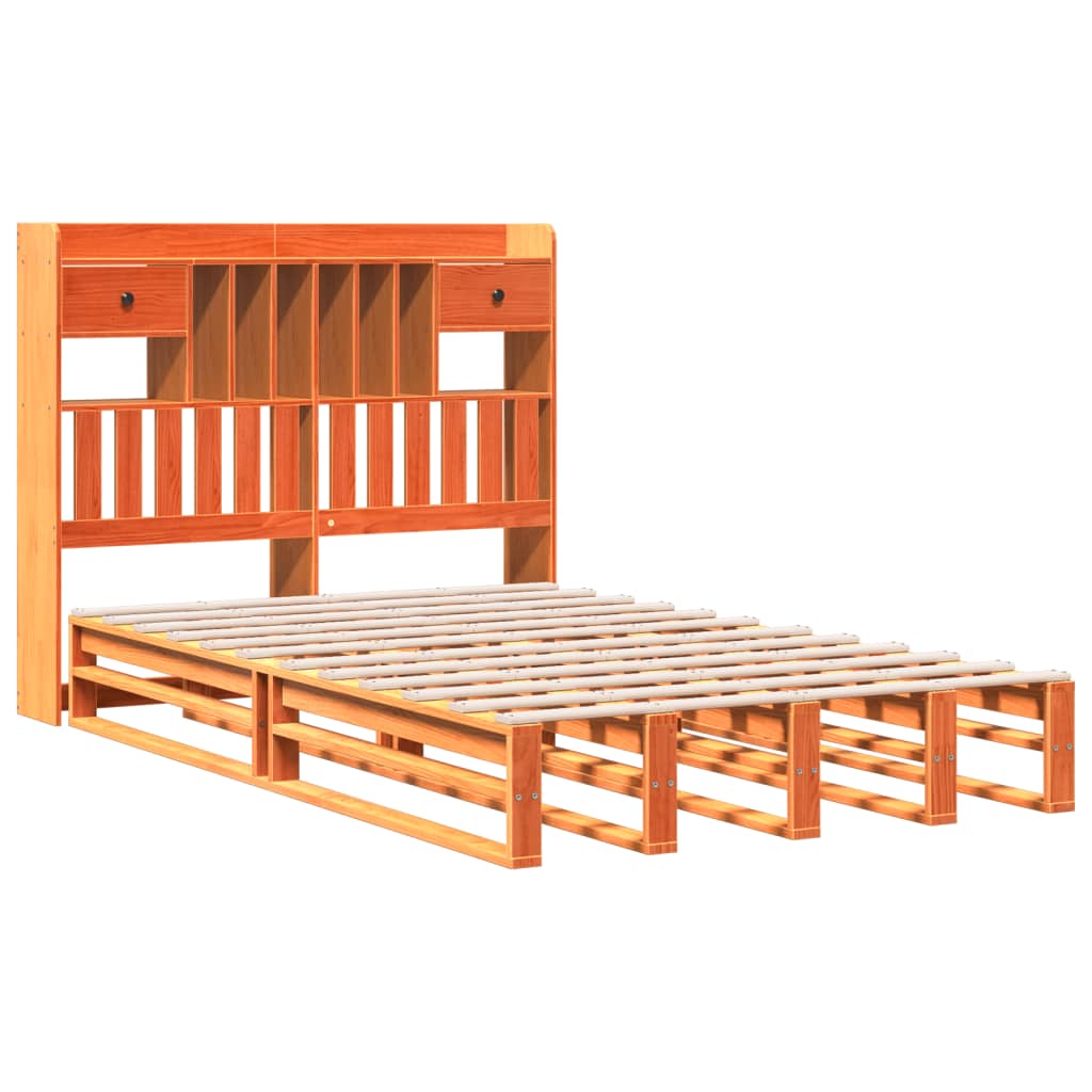 vidaXL Bed met boekenkast zonder matras grenenhout wasbruin 135x190 cm afbeelding