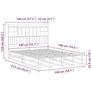 Postel s knihovnou bez matrace bílá 140x190 cm masivní borovice - obrázek 12
