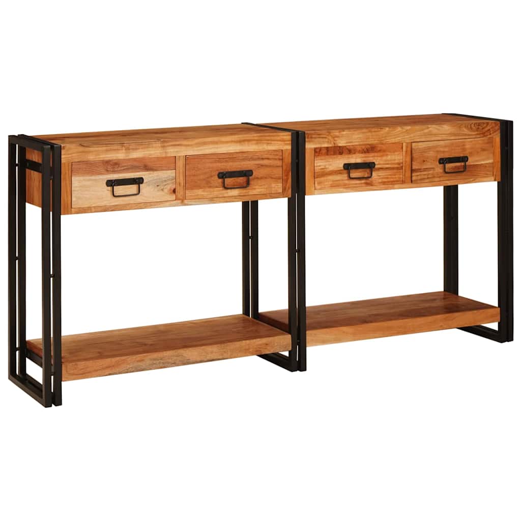 Table Console 2 avec tiroir avec étagère 2 pcs Marron Bois d'acacia massif