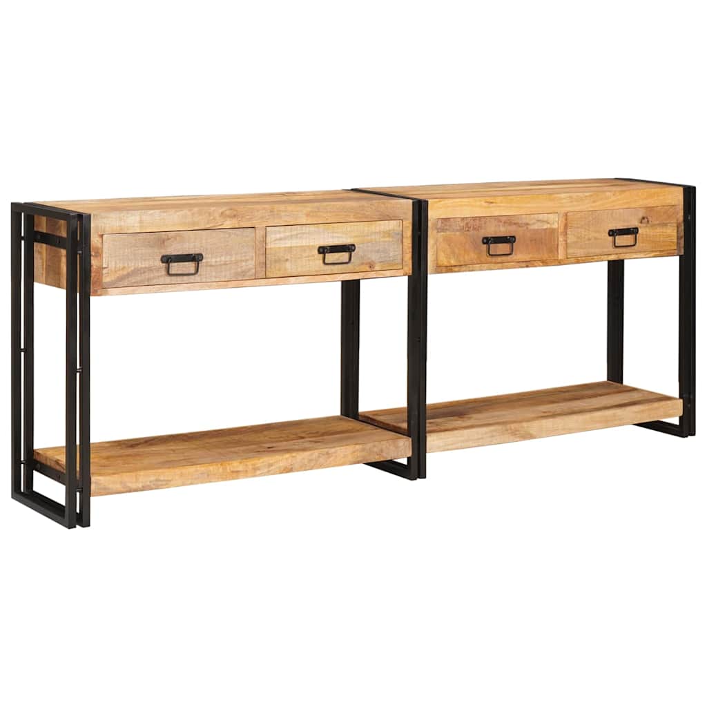 vidaXL Wandtafel 2 pcs Bruin 200 x 33 x 75 cm Massief ruw mangohout