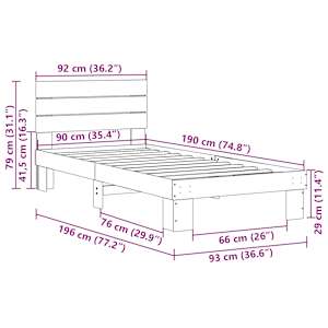 Rám postele s čelem bez matrace 90x190 cm Dubový masiv - obrázek 11