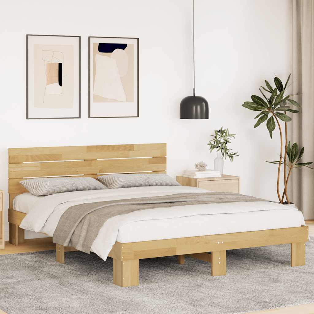 vidaXL Massivholzbett mit Kopfteil ohne Matratze 140x190 cm Eichenholz