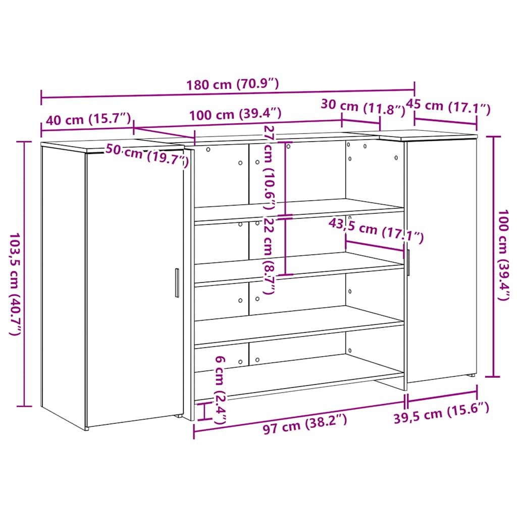 Recepcijska miza črn hrast 180x50x103,5 cm inženirski les