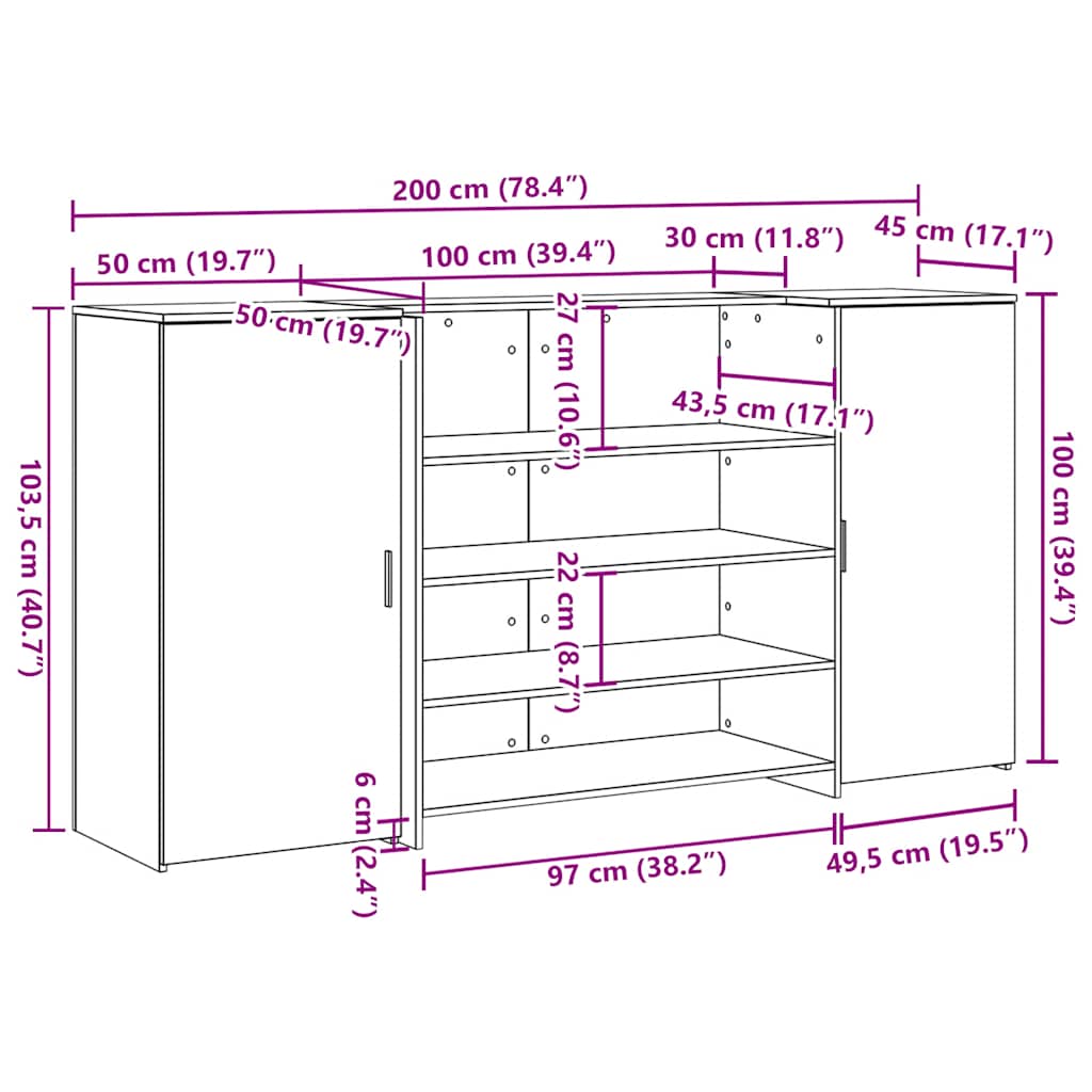 Recepcijska miza bela 200x50x103,5 cm inženirski les
