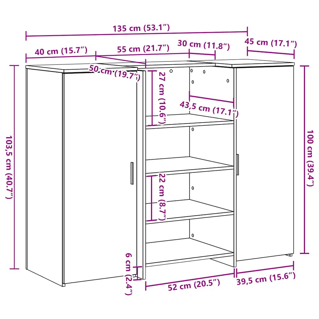 Sprejemna miza dimljeni hrast 135x50x103,5 cm inženirski les