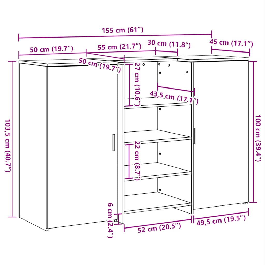 Sprejemna miza betonsko siva 155x50x103,5 cm inženirski les