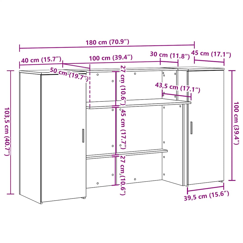 Recepcijska miza črn hrast 180x50x103,5 cm inženirski les